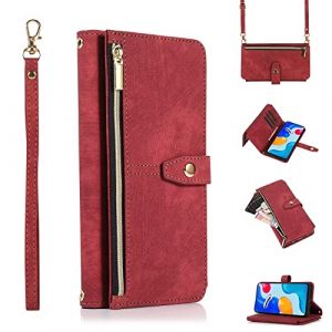 ESONG Coque pour Samsung Galaxy A21s,Etui en Cuir PU Portefeuille Flip Housse avec Sangle r&eacute;glable/9 Fente pour Carte/Magn&eacute;tique,Anti-Choc Case Cover,Rouge (ESONG, neuf)