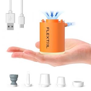 FLEXTAILGEAR Mini Pump Pro, Pompe Électrique Portable Ultraléger, Lampe Camping 3 Luminosités, Débit d'air 180L/min, Batterie Rechargeable, Matelas Gonflable, Anneau de Natation, Sac sous Vide (YUWEI-EU, neuf)