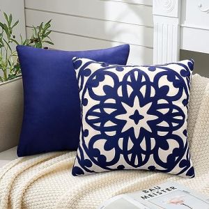 Lot de 2 Housse de Coussin en Super Doux Taie d'oreiller Bleu Mandala G&eacute;om&eacute;trie Imprim&eacute; Motif Housse de Coussin Moderne Housse Coussin pour Canap&eacute; Salon Chambre Maison D&eacute;cor Protecteurs 40x40cm (EULeeLance, neuf)