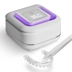 Nettoyeur à ultrasons avec 2 minuteries numériques U-V - Capsules de nettoyage dentaire avec Viewport - 180 ml - Portable - Protège-dents, garde de nuit, aligneur, bijoux d'accolade, 42 kHz, blanc (Hannes Group, neuf)