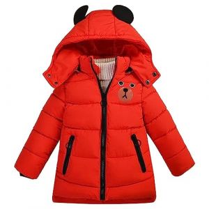 linboo Enfant Garçon Manteau d'Hiver Doudoune Chaud Blouson à Capuche Mignon Veste Epais Rembourré Parka Bébés, Rouge, 4-5 ans (TBONBON-EU, neuf)