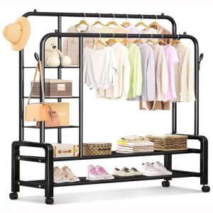 GLQ - Portant vetement et roulette, vetement solide, porte-roulette (Noir) (GLQ-EU, neuf)