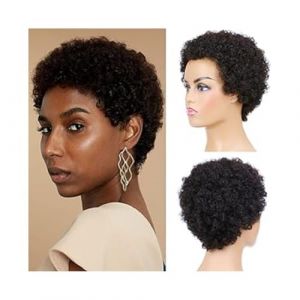 Perruques de cheveux humains Boucl&eacute;s Perruques de cheveux humains Courtes Lutin Perruques de cheveux humains boucl&eacute;s Pleine machine faite Perruques Fluffy pour les femmes(10inches) (linjie20248, neuf)