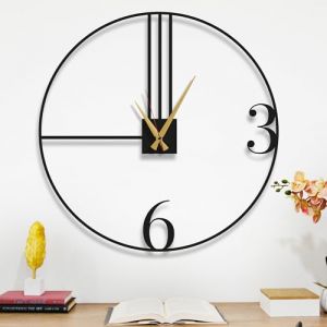 Dekory Horloge Murale Contemporaine 60 cm en M&eacute;tal Noir - Grande Horloge D&eacute;corative pour Salon, Cuisine, Bureau - Look &Eacute;pur&eacute; - Id&eacute;e Cadeau Parfaite (Dekorywallart, neuf)