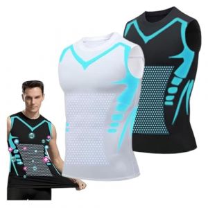 Debardeur Homme, D&eacute;bardeurs Compression Corset Amincissant Tee Shirt sans Manche Hommes Gyn&eacute;comastie Gaine Gilets Sport Mise Forme Ionique(B-Black+White,L) (DEBADE, neuf)
