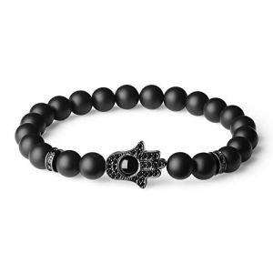 COAI Bracelet Pierres Véritables Onyx Mat Main de Fatma Unisexe (COAI STORE, neuf)