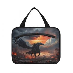 Linnyio Peintures À L'Huile Cheval En Colère Trousse de Toilette de Voyage Suspendue Maquillage,Grande Capacité Pliable Rangement Sacs de Lavage pour Femmes Filles (Linnyio, neuf)