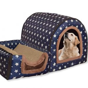 Niche pour chien 2 en 1 avec lit pour chien, niche chaude et lavable, grande grotte pour animaux de compagnie imperm&eacute;able et de luxe amovible, lit igloo anti-anxi&eacute;t&eacute; pour chats pour int&eacute;rieur et (Waigg Kii, neuf)