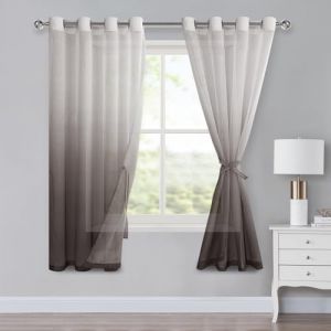XWZO Rideaux en voile avec &oelig;illets, rideaux d&eacute;grad&eacute;s, rideau Sheer Ombre, lot de 2 pour la chambre &agrave; coucher et le salon, rideaux &agrave; &oelig;illets avec tringle &agrave; rideaux H175xL140cm Caf&eacute; brun (xwzo, neuf)