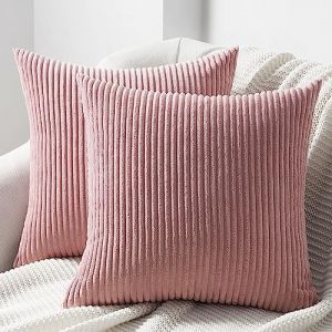 Topfinel Housse Coussin Rose 45x45 en Velours Côtelé Super Doux avec Fermeture Eclair Invisible Coussin Décoratif Canapé Salon Chambre Lit Adulte Fille Bebe Scandinave Dopamine Lot de 2 (NoledarEU, neuf)