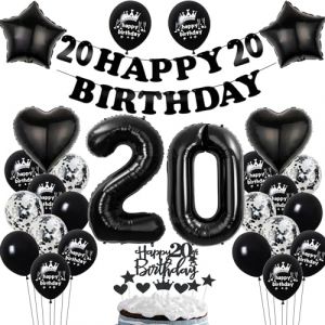 ballon 20 ans anniversaire Femme Homme Noir, 20 ans Anniversaire Femme Homme ballon anniversaire 20 ans Femme Homme D&eacute;co 20 ans Homme anniversaire D&eacute;coration Gateau anniversaire 20 ans Femme (hopewey, neuf)