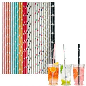 100 pièces Pailles Carton Jetables Biodégradable Recyclable,Mélange D'étoiles Pailles en Papier Kraft de Écologique pour Cocktail Jus Café Smoothie,pour Anniversaire, Mariage, Noël,Douche de Bébé,Fête (TZY Official store, neuf)