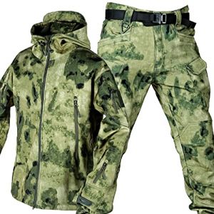 KUMIAO Ensemble Tactique Imperm&eacute;able Camouflage - Veste et Pantalon pour Homme, Costume Militaire &agrave; Coquille Souple pour Combat (runyanbaihuo, neuf)