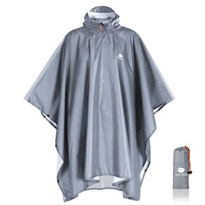 ANYOO Poncho Léger, Imperméable, Réutilisable et Respirant avec Capuche, Idéal pour l'extérieur, Gris Clair, Taille Unique (Bicacool, neuf)
