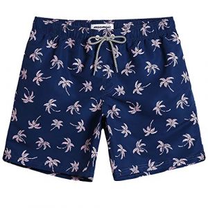 MaaMgic Homme Short de Bains Imprimé Séchage Rapide avec Slip en Filet Maillot de Bain Pants Court de Sport pour Vacance a la Plage, Bleu Foncé Cocotier, Medium(tour de taille:84~89cm) (baohui, neuf)