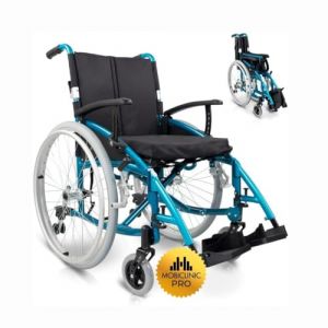 Mobiclinic® pro, Fauteuil roulant pliable leger, Venecia, Roulettes escamotables par un bouton, Premium, Coussin épais, Aluminium, Dossier divisible, Ceinture sécurité, Hauteur réglable (Queraltó, neuf)