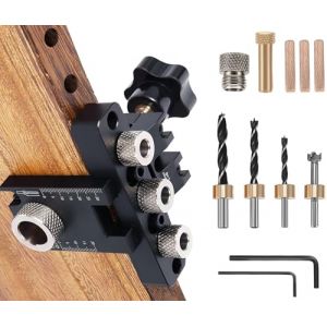 8/10/15mm Gabarit de Perçage, JRISBO Kit de Gabarit de Goujon pour Meubles 3 en 1 Outils de Menuiserie, Réglable Professionnel Bois Gabarit de Percage avec Échelle et Pince (TUTAF TOOL, neuf)