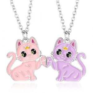 JEYORZY 2 pcs Amiti&eacute; Pendentif Collier, Collier d Amitie, Colliers Magn&eacute;tiques BFF, Best Friends Forever Colliers, Meilleur Ami Cadeau D'anniversaire collier bff, filles cha&icirc;ne pendentif, Rose Violet (Wacicy EU, neuf)
