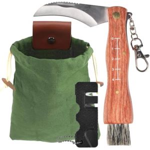 Couteau &agrave; Champignons Ensemble,Acier inoxydable Couteau &agrave; Champignons,sac &agrave; champignons,Sac de chasse aux champignons,Sac de Cueillette de Champignons Couteau Pliant avec Brosse Poil de Sanglier (Tandrastrading Kft., neuf)