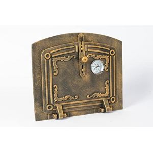 SEZAM Porte de four en fonte l&eacute;g&egrave;re avec thermom&egrave;tre 500 &deg;C - avec loquet de porte, porte de four &agrave; pizza - porte de four &agrave; pain - porte de four en pierre, 31,5 x 3,5 x 37 cm, or peint (euro-sezam, neuf)