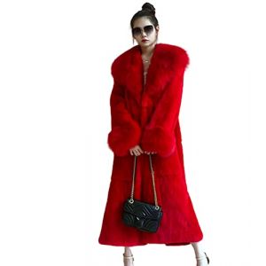 Kuteng Manteau d'Hiver &agrave; Col en Fourrure pour Femmes - Long, Chaud, Ample et D&eacute;contract&eacute; - Fausse Fourrure - Rouge - 3XL (DaTouRrZi, neuf)