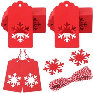 G2PLUS 100PCS &Eacute;tiquette en Papier Kraft &Eacute;tiquette No&euml;l &Eacute;tiquette Kraft Cadeau de No&euml;l avec 20M Ficelle pour D&eacute;corer L'arbre de No&euml;l（Flocon de Neige Rouge） (BIGGER, neuf)