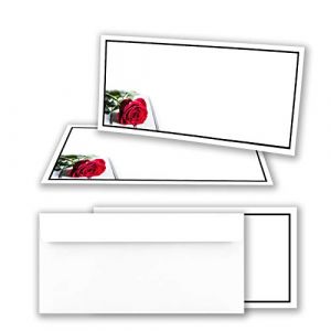 Lot de 50 cartes de condoléances - Avec enveloppe DIN long - Motif : cadre noir - Avec rose à tige - Sans fenêtre - Carte de condoléances sobres (GUSTAV NEUSER GmbH, neuf)