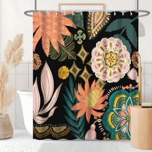 Rideau Douche Anti Moisissure, Uiiooazy Rideau Douche 180x240cm Tissu Lavable Boheme Fleuri Rose Rideaux de Baignoire Abstrait Tropical Feuilles Vert Imperm&eacute;able Rideaux Salle de Bain avec 12 Crochets (dongguibinjingpinxiaodianpu, neuf)