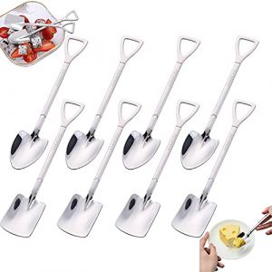 FANSEZQ Lot de 8 cuill&egrave;res &agrave; pelle en acier inoxydable 304 - En forme de pelle - Cuill&egrave;re rouge - Cuill&egrave;re &agrave; caf&eacute; - Cuill&egrave;re &agrave; past&egrave;que - Th&eacute; au lait - Caf&eacute; - Sucre - Cuill&egrave;re &agrave; dessert glac&eacute; (argent&eacute; (FANSEZ, neuf)