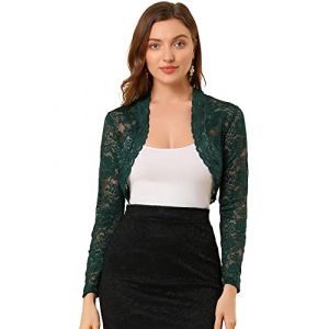 Allegra K Femmes Cardigan Ouvert Manches Longues Boléro Dentelle Florale Costume d'halloween Vert foncé M (Weisser Berg, neuf)