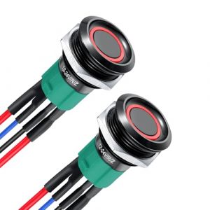 acegoo 12V Interrupteur SPST à Bouton-Poussoir Interrupteur On/Off 10A Auto-verrouillage 19mm Rouge rétro éclairé pour Camping-car Bateau Camion Voiture Auto, 12V/24V Précâblé (2Pcs, Noir) (Acegoo EU, neuf)