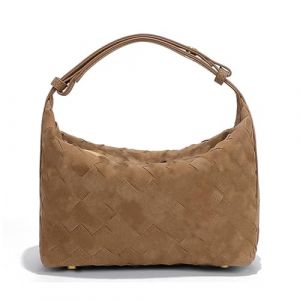 Luxueux sac besace en daim - Sac à bandoulière en cuir tissé avec intérieur spacieux, kaki, 8in x 4in x 6in (HELELEDEDIAN, neuf)