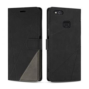 SONWO Coque pour Huawei P10 Lite, Protection Housse Etui en Cuir PU Portefeuille Livre pour Huawei P10 Lite, Emplacements Cartes, Fonction Support, Noir (SONWO EU STORE, neuf)