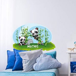 Sticker Adh&eacute;sif T&ecirc;te de Lit - D&eacute;coration Chambre Enfant - Petits Pandas - Personnalisable Avec Le Pr&eacute;nom De Votre Enfant - Dimensions 50 cm x 80 cm - Protection Anti-UV (Forum France, neuf)