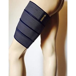 Bande Bandage de Maintien Cuisse Strapping élastique à scratch - Support Orthèse Attelle Manchon Cuisse Cuissard Cuissiere - Protection Compression Contention - (Bleu 180x7,5cm) (Elastrap France, neuf)