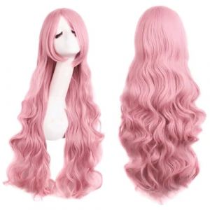 Colorful panda 32 pouces 80 cm Rose Long Boucl&eacute;es Ondul&eacute;es Cosplay Perruques pour Femmes et Filles, Perruque de Cheveux Naturelle Synth&eacute;tiques R&eacute;sistant &agrave; la Chaleur pour F&ecirc;te Halloween Costume (VivoCity, neuf)