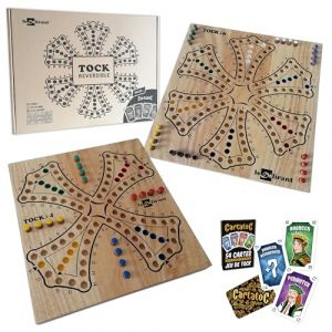 LEDELIRANT - Jeu de Tock Réversible 4 à 6 Joueurs - Fabrication Artisanale en Bois d’Hévéa Massif – Marque Française - à Partir de 6 Ans - Inclus 54 Cartes CartatoC - Jeux de Société Familial. (Le Délirant, neuf)