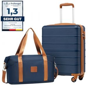COOLIFE Set de 2 pièces easyJet Valise Cabine 55x40x20 ABS Valises et 1 Bagage Cabine Leger a 4 Roues,Serrure TSA (Bleu Marron, 55×40×20 Set de Valises) (Coolife EU Directly, neuf)