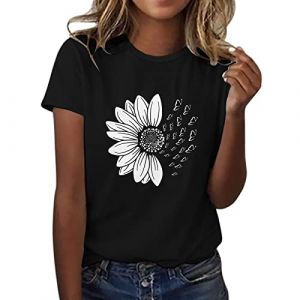 Tee Shirt Femme Coton T Shirts Blanc Imprimante Pas Cher T-Shirt &Agrave; Manches Courtes Col Rond Tunique avec Motif Papillons Grande Taille Tops Chemises (Ama2om, neuf)