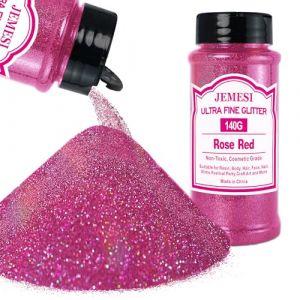 Paillettes Holographiques Ultra-Fines - 140g - Paillettes de Maquillage Rose rouge Pour Cheveux, Visage, Corps, Ongles, Maquillage de F&ecirc;te, R&eacute;sine et Artisanat (JEMESI-FR, neuf)