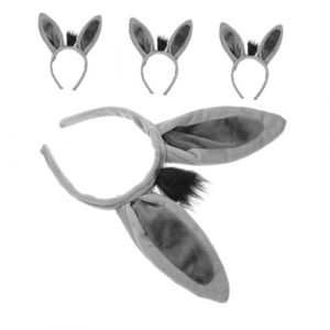 minkissy Serrage-t&ecirc;te Oreilles D'&acirc;ne En Peluche Douce, Bandeau D&rsquo;&acirc;ne Gris Ultra Doux, Accessoires Costume Halloween Pour Adultes Et Gar&ccedil;on Et Filles, Lot De 4 Pour F&ecirc;tes Costum&eacute;es Et Cosplay (Master Self, neuf)
