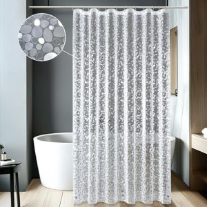 MIULEE Rideau de Douche Anti-Moisissure 120x200 avec 2 Aimants en Bas, Transparent avec Motif Galets 3D, Rideau De Douche en Plastique Eva ImperméAble pour Baignoire avec 8 Anneaux (MIULEE HOME, neuf)