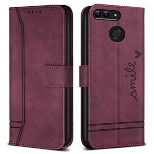 Bravoday Coque pour Huawei Honor 9 Lite/Huawei P Smart/Huawei Enjoy 7S, Etui Cuir avec Magnetique, Flip Pochette Housse pour Huawei Honor 9 Lite/Huawei P Smart Protection, Vin Rouge (Bravoday, neuf)