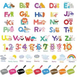 Stickers Muraux Enfant, Stickers Muraux Num&eacute;ro Alphabet Animaux, Stickers Mural ABC Num&eacute;ros et Couleurs, D&eacute;coller et B&acirc;ton, D&eacute;coration Murale Chambre, pour B&eacute;b&eacute; P&eacute;pini&egrave;re D'enfant D&eacute;coration (DINODANUBE TRADING, neuf)