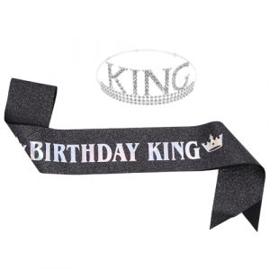 Gogogmee &Eacute;charpe D'anniversaire pour Hommes Couronne Joyeux Anniversaire Argent&eacute;e et Noire Strass Accessoires D'anniversaire pour F&ecirc;te, Ensemble 1 Pi&egrave;ce, D&eacute;coration de F&ecirc;te Originale (Xiaanmall, neuf)
