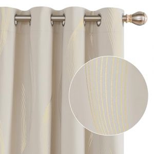Deconovo Lot de 2 Rideaux Dor&eacute; Motif Ligne Occultant Thermique, 117x229 CM, Rideau &agrave; Oeillets D&eacute;sign Moderne Chambre Maison Salon, Beige Fonc&eacute; (Deconovo-Home, neuf)