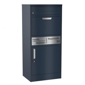 Graviers Design Boîte aux lettres pour colis avec compartiment aux lettres personnalisable - Plaque nominative en acier inoxydable - Numéro de maison - Gravure au laser - Boîte aux lettres revêtue par (Graviers GmbH, neuf)