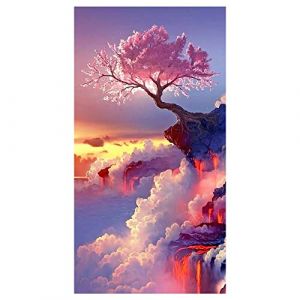 Ronde Kit de Peinture Diamant 5D 45x85 cm Diamond Painting Arbre de Vie Grand Format Perle Diamant Arbre Sakura sur la Falaise D&eacute;coration d'entr&eacute;e Loisirs Cr&eacute;atifs Adultes Puzzle Diamant Adulte (BEIMIN, neuf)
