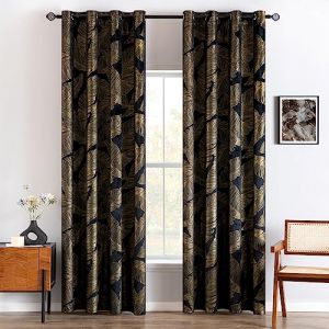 MIULEE Rideaux Velours avec Motif Feuilles d'or, Tr&egrave;s Doux Rideau Velour Noir &agrave; Oeillet Rideau Opaque, Rideau Fenetre Chambre Salon Int&eacute;rieurs, 2X L140xH215cm (MIULEE HOME, neuf)