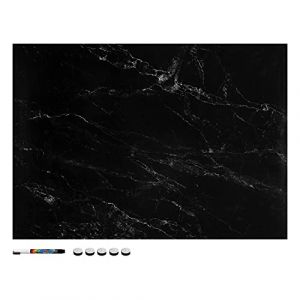 Navaris Tableau magnétique - Panneau mémo 70 x 50 cm avec aimants - Tableau Mural Design marbre Noir avec marqueur (SX-Commerce, neuf)